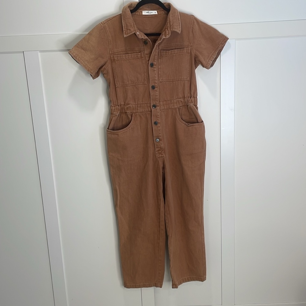 Molly Green Distressed Butterscotch Denim Jumpsuit